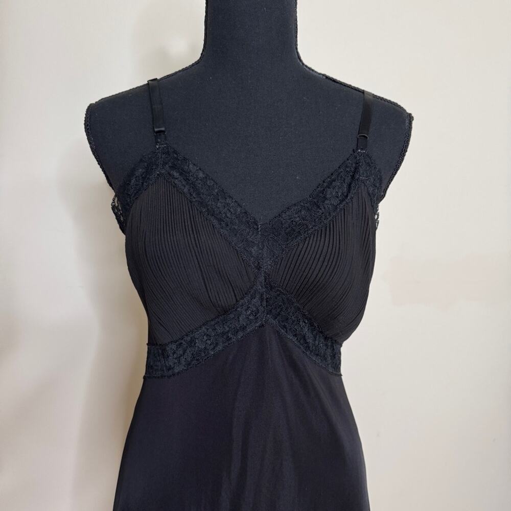 Vintage 1940s Stephenie Black Chiffon Slip Dress Rare Size - Picture 3 of 9